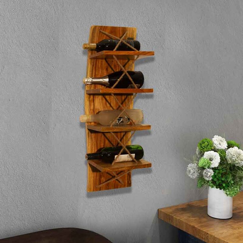 Fine Wood Hub Solid Hanging Mounted Wine Rack Mini Bar for Home Sheesham Wood Hub with Glass Storage Home Decor Kitchen Bar Bar Cabinet Stylish Bar Cabinet Multi-functional storage solid wood