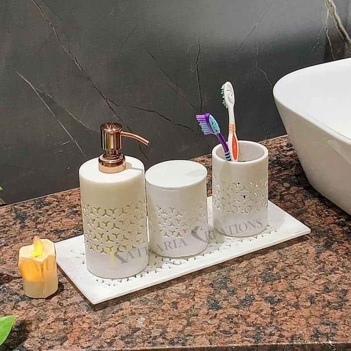 bathroom accessory set marble dispenser toothbursh holder soap dispenser luxury bath accessories set of 4 decorative bath accessories
