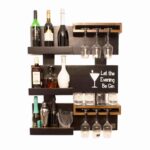 Fine Wood Hub Solid Hanging Mounted Wine Rack Mini Bar for Home Sheesham Wood Hub with Glass Storage Home Decor Kitchen Bar Bar Cabinet Stylish Bar Cabinet Multi-functional storage solid wood