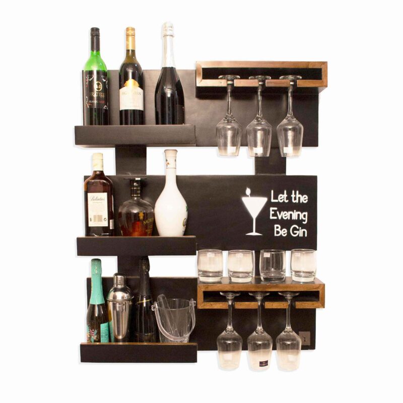 Fine Wood Hub Solid Hanging Mounted Wine Rack Mini Bar for Home Sheesham Wood Hub with Glass Storage Home Decor Kitchen Bar Bar Cabinet Stylish Bar Cabinet Multi-functional storage solid wood