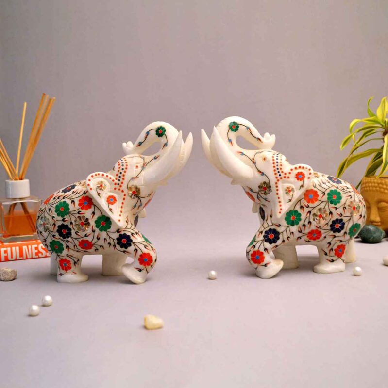 Marble elephant elephant pair marble elephant statue elephant for home decor elephant showpiece elephant for vastu Living room décor Diwali décor items statue for home decor Figurines Marble Idols Ganesh idols Elephant idols