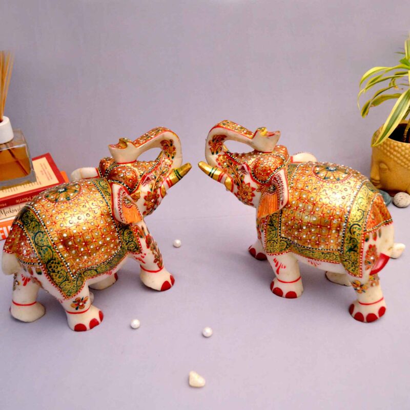 Marble elephant elephant pair marble elephant statue elephant for home decor elephant showpiece elephant for vastu Living room décor Diwali décor items statue for home decor Figurines Marble Idols Ganesh idols Elephant idols