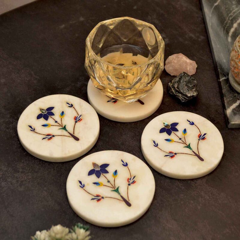 coasters tea coasters set of 6 coasters set of 6 coasters with stand coasters with holder coasters handmade coasters hand painted coasters indian coasters luxury coasters rajasthani coasters round marble coasters set of 6