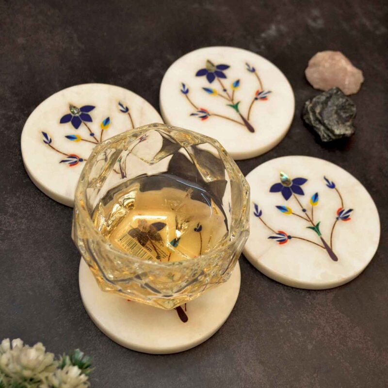 coasters tea coasters set of 6 coasters set of 6 coasters with stand coasters with holder coasters handmade coasters hand painted coasters indian coasters luxury coasters rajasthani coasters round marble coasters set of 6