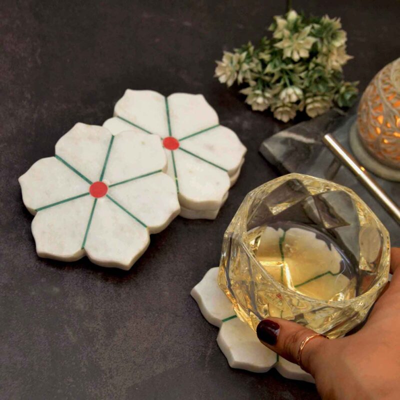 coasters tea coasters set of 6 coasters set of 6 coasters with stand coasters with holder coasters handmade coasters hand painted coasters indian coasters luxury coasters rajasthani coasters round marble coasters set of 6