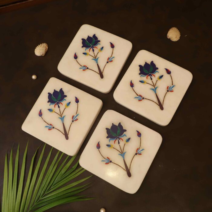 marble coaster handcrafted precious stone inlay coaster tea and coffee coaster cocktail coaster hand carved coaster with designs marble coaster with stand coaster for glasses and dining table