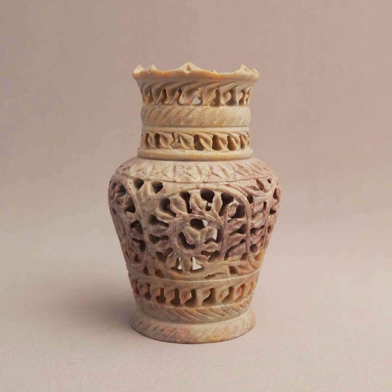 Marble Flower Vase Handmade Flower Pot Carving Semi Precious Stone Decorative Vase Home and Office Décor Soapstone Flower Carving Vase Decorative new design vase Soapstone Vase Flower Vase for kitchen vase for dining table