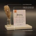 minimalist desk calendar 2026 with marble base and pampas grass