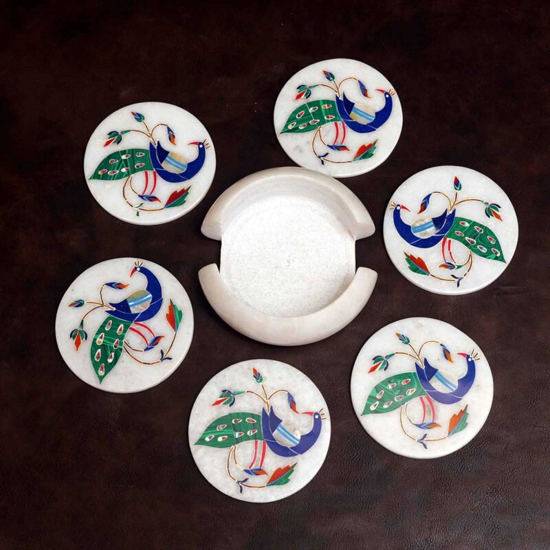 marble coaster handcrafted precious stone inlay coaster tea and coffee coaster cocktail coaster hand carved coaster with designs marble coaster with stand coaster for glasses and dining table