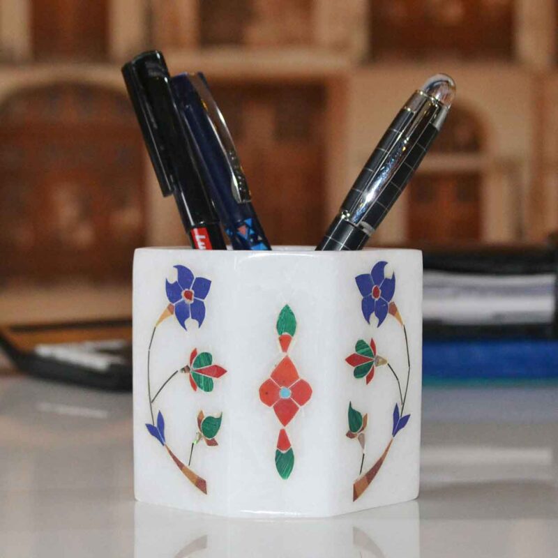 pen stand Marble Pen Stand For Office Table organizer for kitchen storage study table marble makeup brush organizer card holder pen holder stand new design decorated printed Marble Inlay Work Pen Stand Home decor