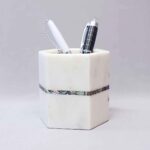 pen stand Marble Pen Stand For Office Table organizer for kitchen storage study table marble makeup brush organizer card holder pen holder stand new design decorated printed Marble Inlay Work Pen Stand Home decor