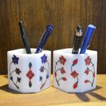 pen stand Marble Pen Stand For Office Table organizer for kitchen storage study table marble makeup brush organizer card holder pen holder stand new design decorated printed Marble Inlay Work Pen Stand Home decor