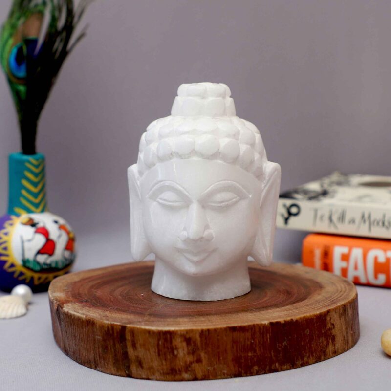 Buddha Head Buddha statue idol buddha buddha for living room Marble statue buddha idol figurine buddha head showpiece home décor items Diwali gifts Car dashboard Buddha white Table Décor