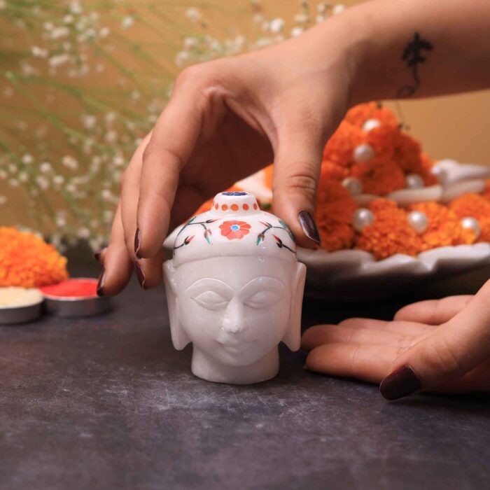 Buddha Head Buddha statue idol buddha buddha for living room Marble statue buddha idol figurine buddha head showpiece home décor items Diwali gifts Car dashboard Buddha white Table Décor