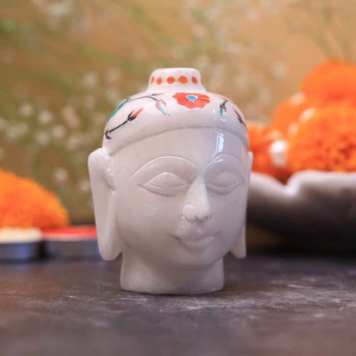 Buddha Head Buddha statue idol buddha buddha for living room Marble statue buddha idol figurine buddha head showpiece home décor items Diwali gifts Car dashboard Buddha white Table Décor