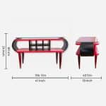 red and black bar table with glass top and sleek wood legs