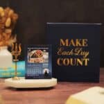 desk calendar 2026 with 12 jyotirlinga months with a brass trishool