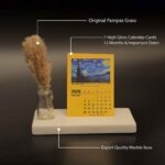 van gogh mini desk calendar 2026 with marble base and pampas grass