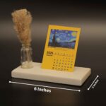 van gogh mini desk calendar 2026 with marble base and pampas grass