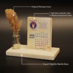 12 zodiac mini desk calendar 2026 with marble base and pampas grass
