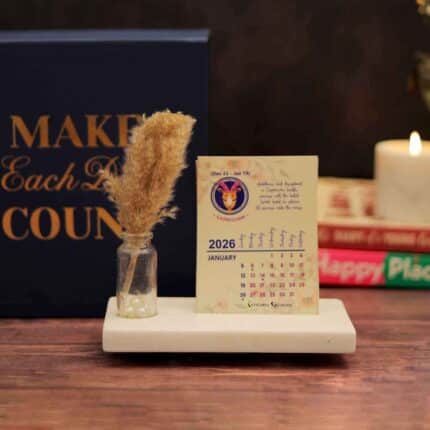 12 zodiac mini desk calendar 2026 with marble base and pampas grass