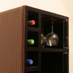 small leather bar cabinet for compact spaces with wooden legs and glass doors