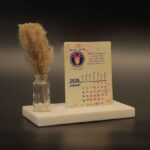 12 zodiac mini desk calendar 2026 with marble base and pampas grass