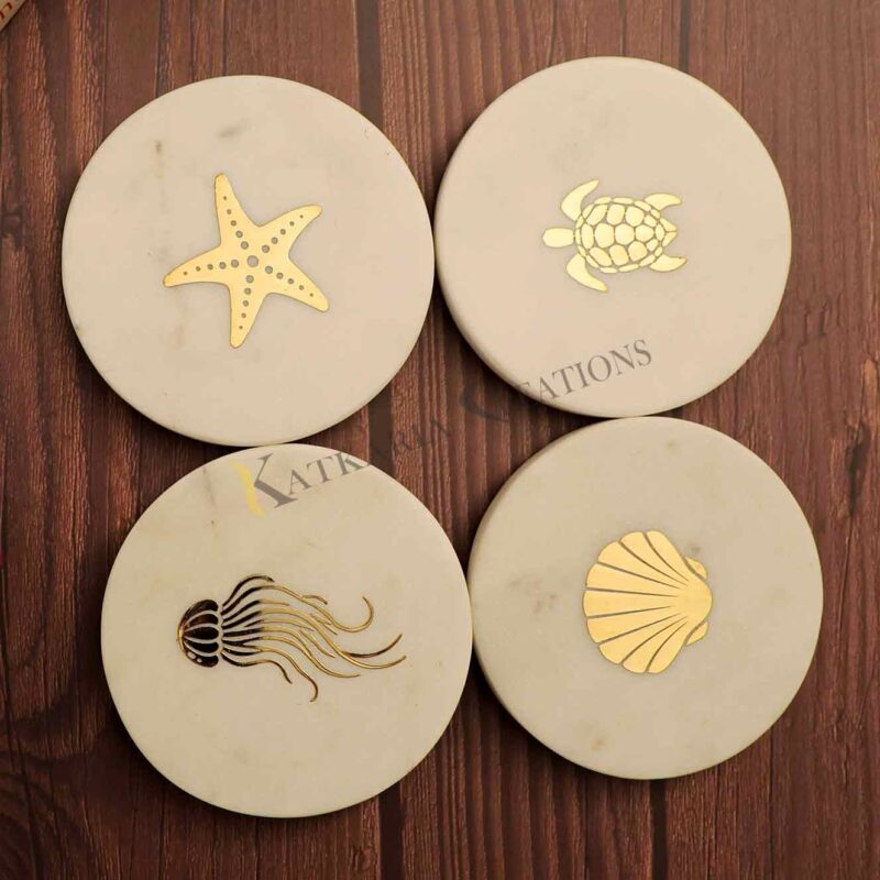 Marble coasters set Brass Inlay Coasters Tea Coasters handmade coasters luxury coasters coaster set decorative coasters White marble coasters decorative coasters handcrafted drinkware protection luxury home décor stone