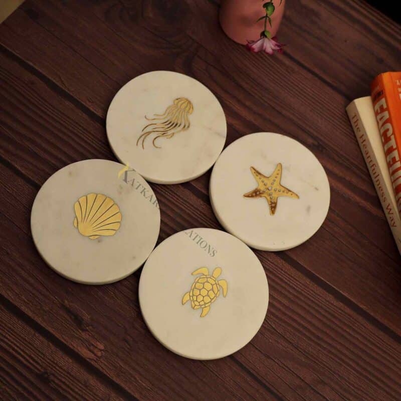 Marble coasters set Brass Inlay Coasters Tea Coasters handmade coasters luxury coasters coaster set decorative coasters White marble coasters decorative coasters handcrafted drinkware protection luxury home décor stone